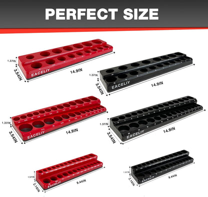 EACELIY 6-Piece Magnetic Socket Organizer Set, 1/2", 1/4" and 3/8" SAE & Metric Deep & Shallow Socket Holder Kit, holds 141 stanard Sockets, attaches to steel box/tool cart (sockets not included)