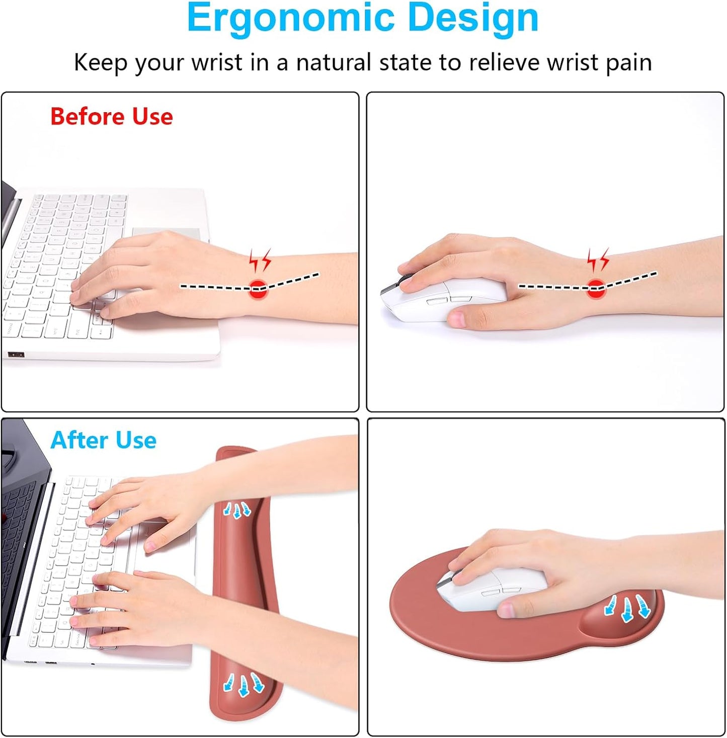 Dapesuom Keyboard Wrist Rest and Mouse Pad with Wrist Support, Cute Memory Foam Cushion for Keyboard and Mouse Set, Ergonomic Desktop Pad Rests with Non Slip Base for Easy Typing & Pain Relief, Pink