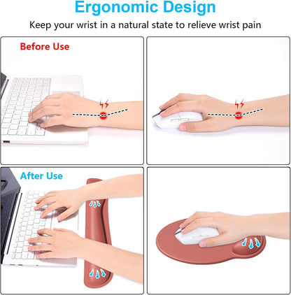 Dapesuom Keyboard Wrist Rest and Mouse Pad with Wrist Support, Cute Memory Foam Cushion for Keyboard and Mouse Set, Ergonomic Desktop Pad Rests with Non Slip Base for Easy Typing & Pain Relief, Pink