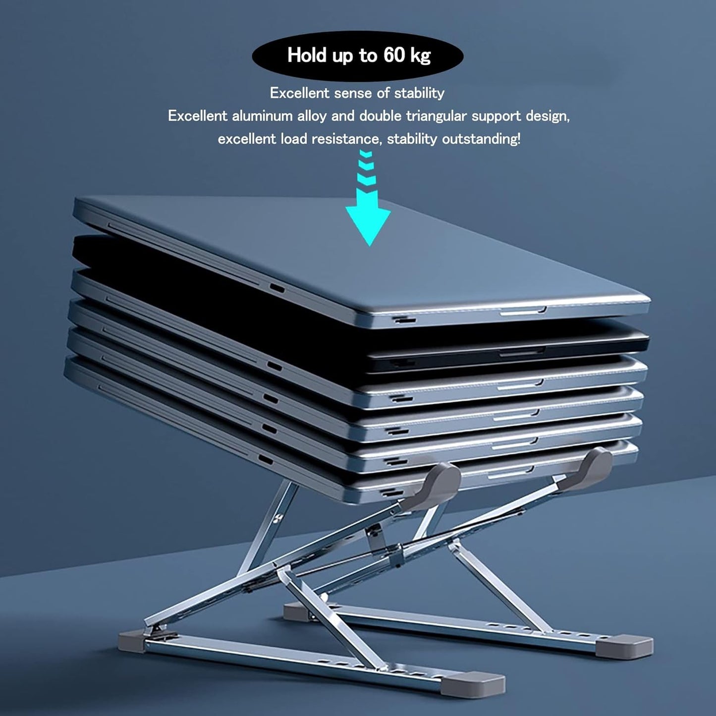 Ergonomic 7-Levels Angles Adjustable Laptop Stand, Portable Laptop Stand for Desk, Aluminum + Silicone Foldable Ventilated Cooling Laptop Riser for 10-17” Laptops, Tablets (Silver)