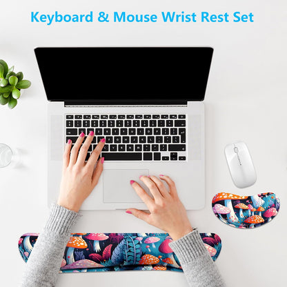 Dapesuom Enlarge Keyboard Wrist Rest, Memory Foam Wrist Cushion for Desk Mats Support, Cute Pain Relief Keyboard Mouse Pad Rests Set with Non-Slip Base for Gaming Laptop Office Computer, Green Leaf