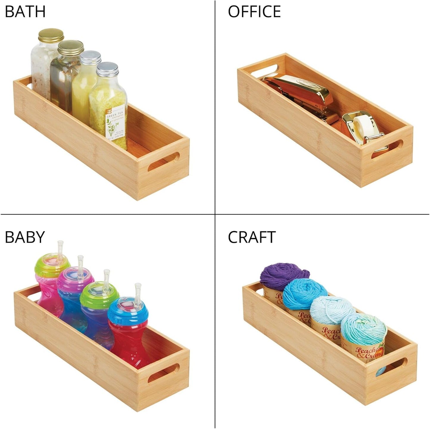mDesign Kitchen Storage Box – Open-Top Bamboo Storage Tray with Handles – Versatile Cupboard Organiser for Shelves, Pantries, Surfaces and Cupboards – Natural