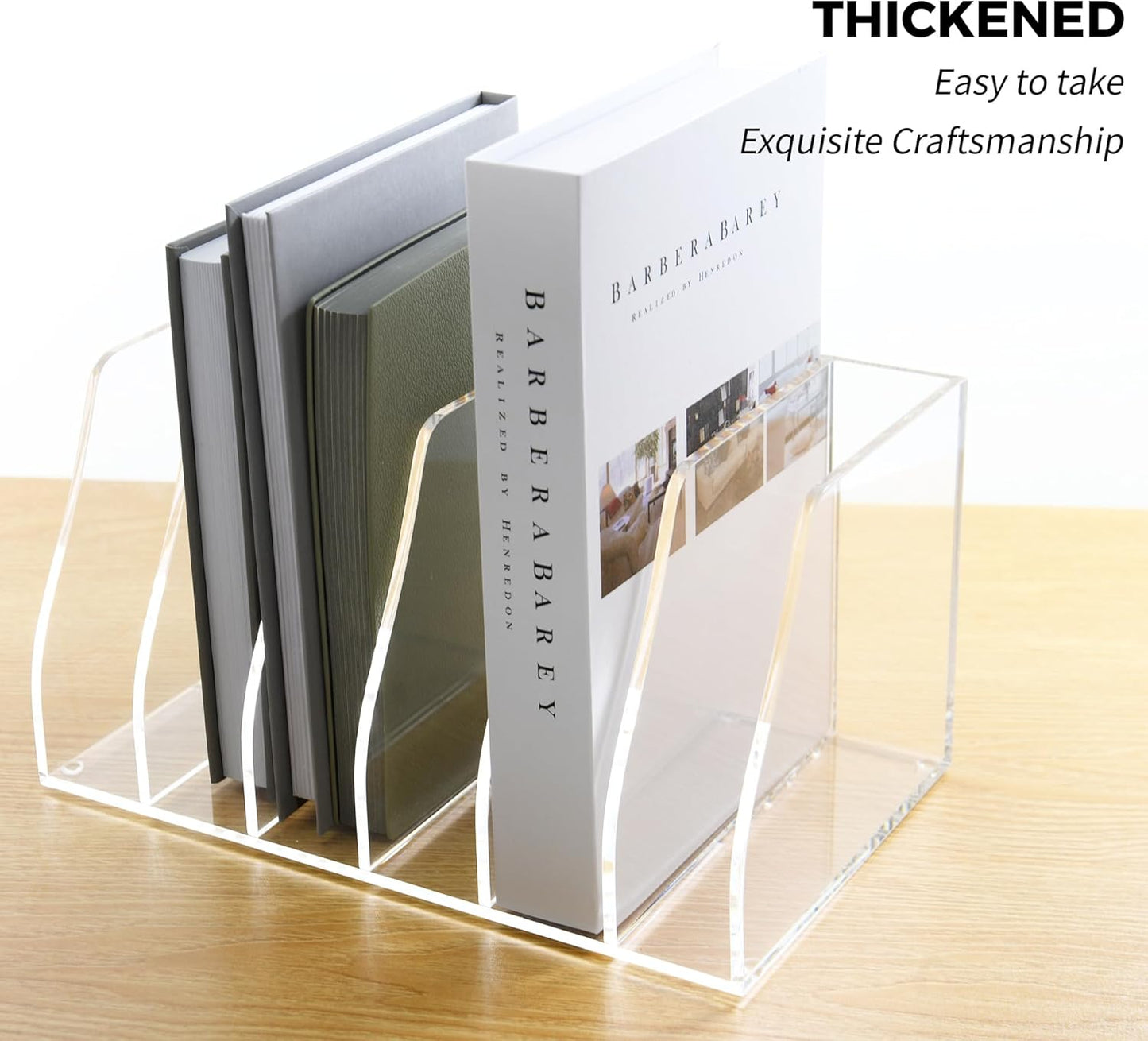 Acrylic Magazine File Holder, 4 Vertical Compartments Desk Document Sorter Organizer, Clear Folder Rack Binder for Office/Home/Classroom, for Documents, Tablet, Magazines, Books & Accessories
