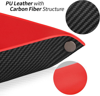 Valet Tray Organizer with Carbon Fiber Style Texture, Foldable Catchall Tray for Keys, Wallet & Everyday Essentials(Red)