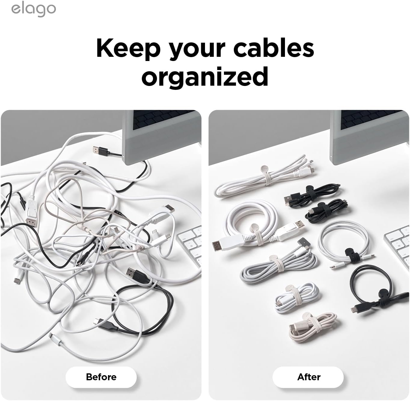 elago 3 Pack Magnetic Cable Ties, Premium Silicone Cord Organizer, Reusable Strong Magnet Cable Organizer, Elegant Desk Management Solution (Brown)