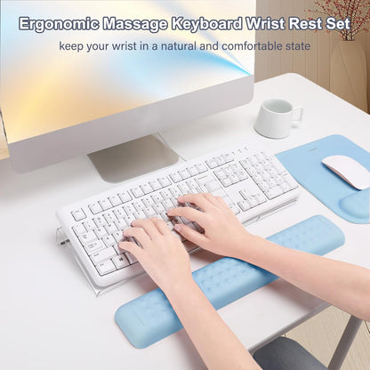 MOSISO Computer Keyboard Stand&Wrist Rest Support for Keyboard &Mouse Pad Set, Ergonomic Massage Wrist Rest Set, Easy Typing Working Acrylic Clear Stand for Office Home, Apricot