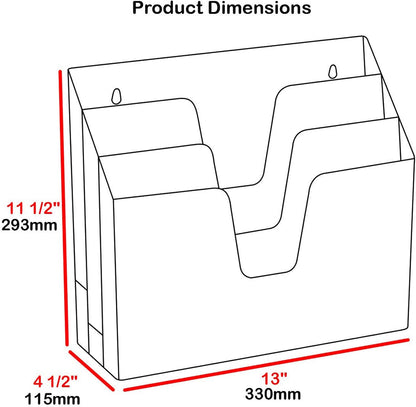 Acrimet Horizontal Triple File Folder Holder Organizer, Open Top Desktop Document Sorter for Letter Size Papers & Folders, Plastic (Clear Crystal)