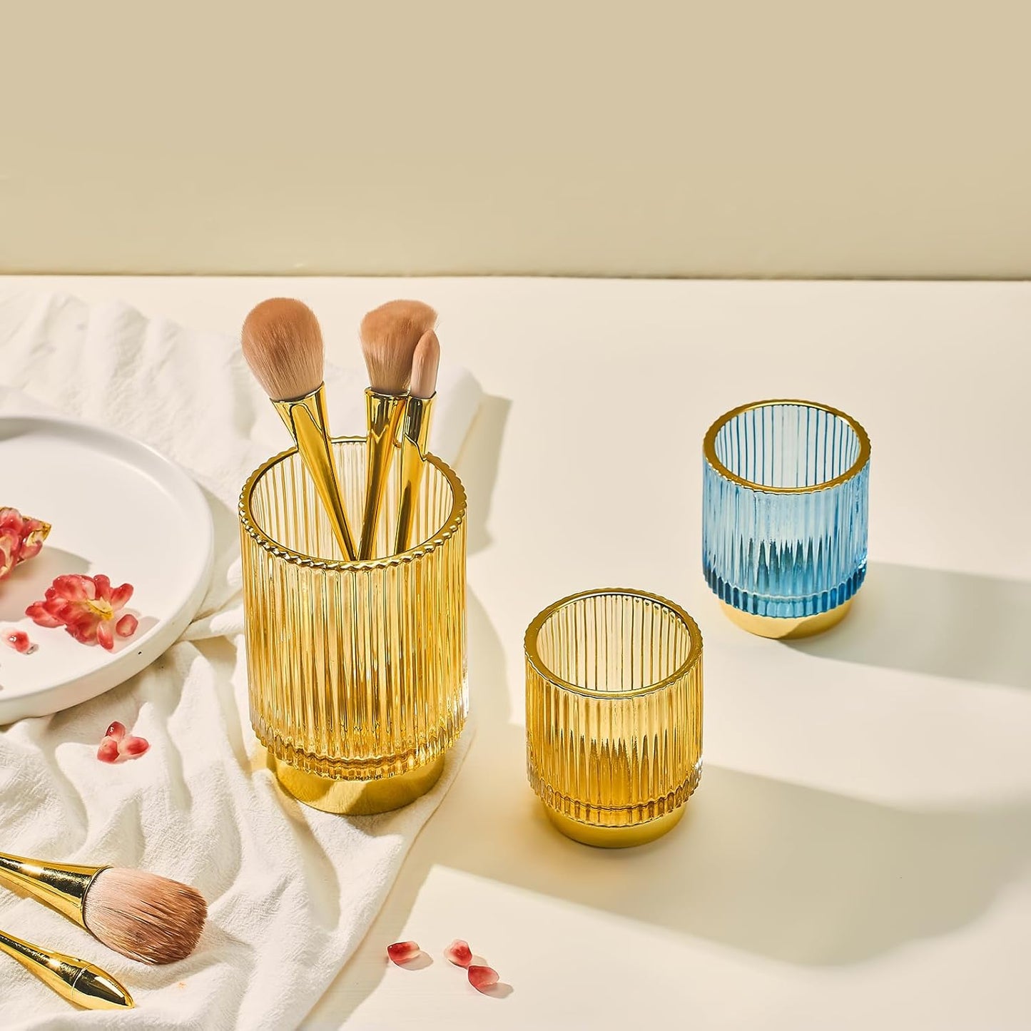 Makeup Brush Holder Organizer,Toothbrush Holders,Desk Pen Pencil Holder,Multifunctional Vintage Glass Brush Cup（L/Green/A3-6-US）