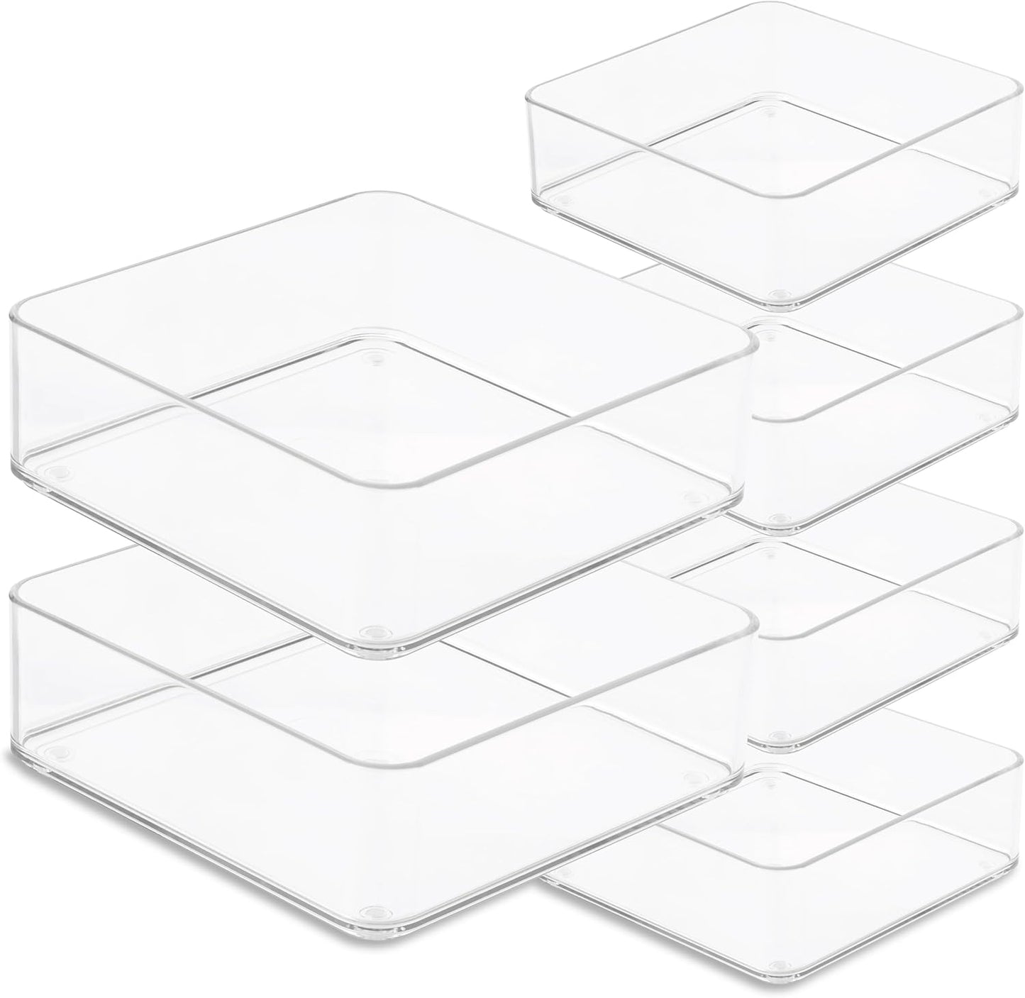 primebox Plastic Clear Drawer Organizers. Bathroom. Kitchen, Bedroom, Utensils, Office Organizer Bins, Storage Trays. Stackable. 9" x 6" x 2" Set of 6