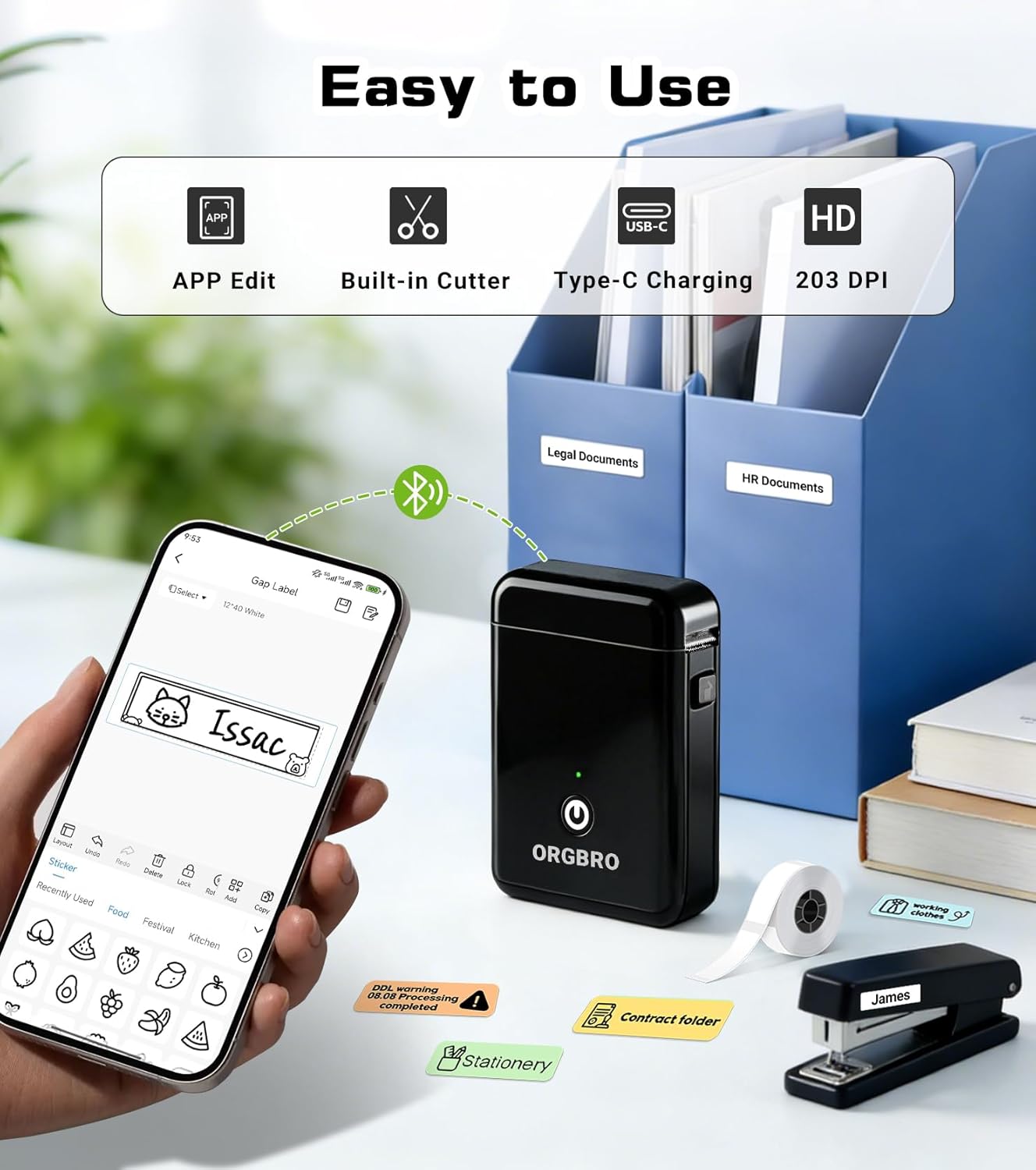 ORGBRO Label Maker Machine with Tape, X1 Portable Bluetooth Mini Label Printer, Support Pre-Cut & Continuous Label, Wireless Small Label Makers with Versatile App for School Home Office Organization