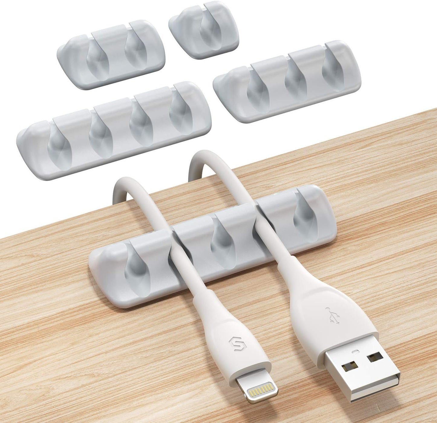 Syncwire Clear Cable Clips - Cord Holders - Self Adhesive Cable Management Organizer - Home, Office, Cubicle, Car, Nightstand, Desk Accessories - Gift Ideas Men, Women, Dad, Mom (5 Packs/15 Slots)