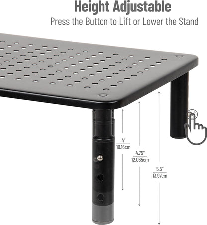 Mind Reader Monitor Stand, Height Adjustable, Ventilated Laptop Riser, Office, Metal, 14.5"L x 9.25"W x 5.5"H, Black