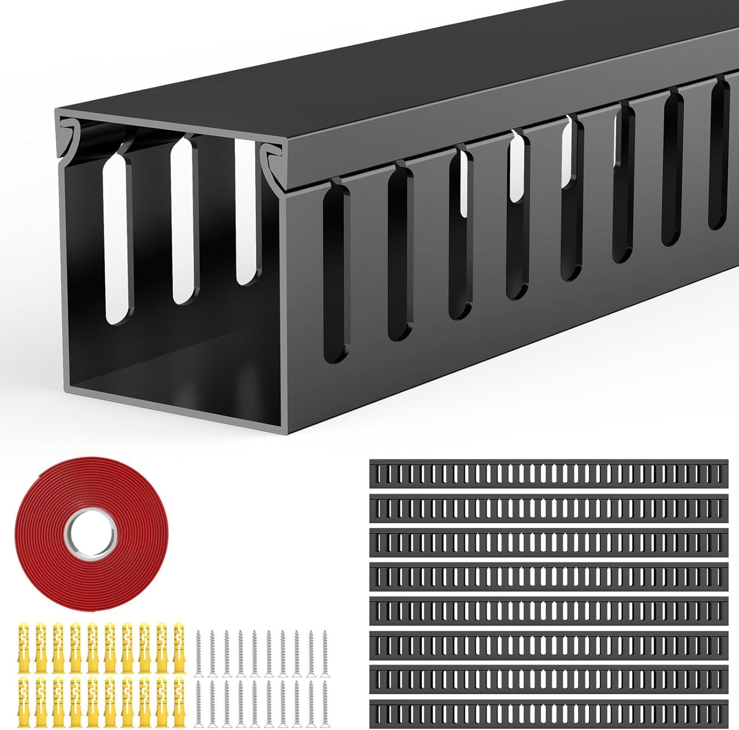 Open Slot Wiring Raceway Cable Duct, 123in Cable Management Channel Cord Track,Desk Wire Channel, Under Desk Cable Management to Hide Cables, Wires for Computers (Black, 1.57" Hx1.57"W, 15.4''L(8 Pc))