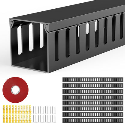 Open Slot Wiring Raceway Cable Duct, 123in Cable Management Channel Cord Track,Desk Wire Channel, Under Desk Cable Management to Hide Cables, Wires for Computers (Black, 1.57" Hx1.57"W, 15.4''L(8 Pc))