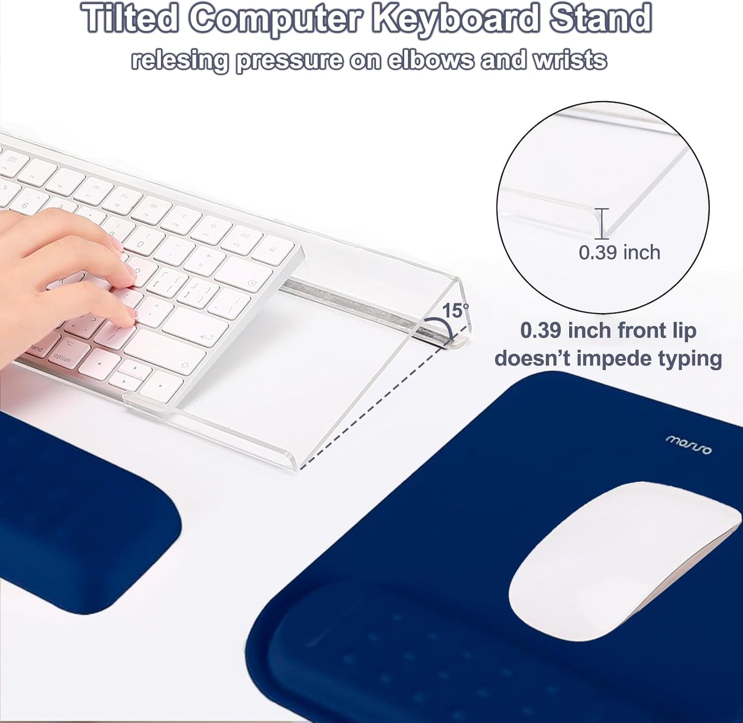 MOSISO Computer Keyboard Stand&Wrist Rest Support for Keyboard &Mouse Pad Set, Ergonomic Massage Wrist Rest Set, Easy Typing Working Acrylic Clear Stand for Office Home, Apricot