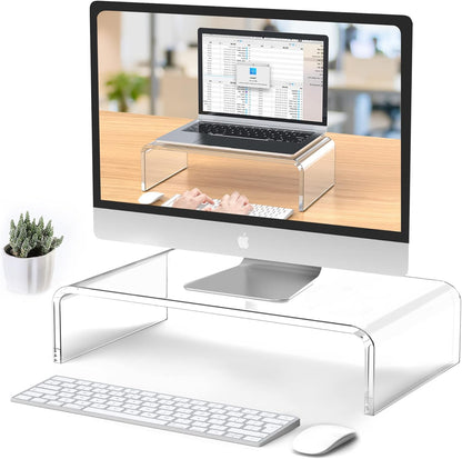 Acrylic Monitor Stand Riser Acrylic Laptop Stand for Desk Clear Computer Monitor Stand for Desk Accessories White Aesthetic Decorations for Office Home iMac Organizer