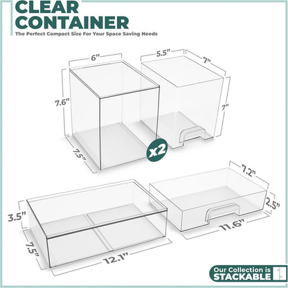Sorbus Acrylic Storage Containers - 2 Pack, Stackable Storage Bins Set for Bathroom Organization - Clear Acrylic Drawer Organizers - Makeup Case Pull-Out Drawers (7.6’’ Tall)