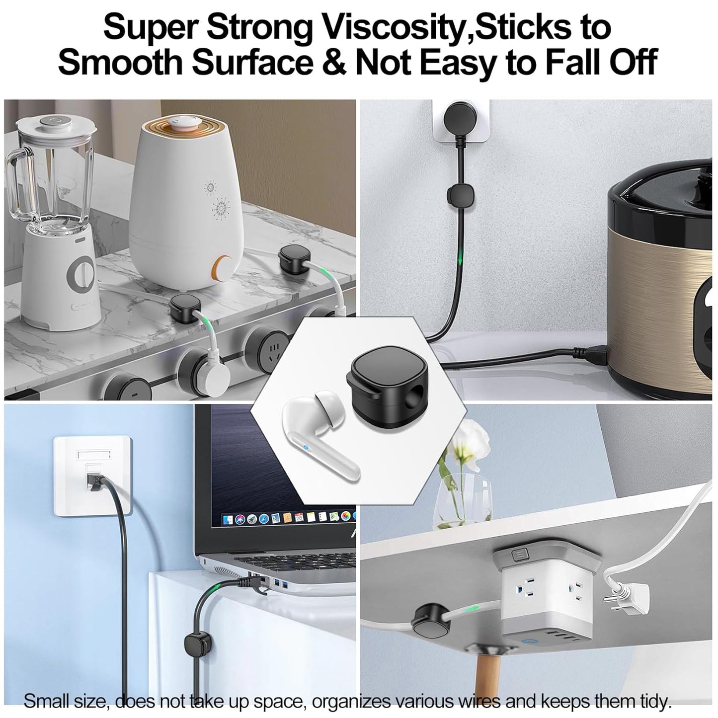 6 Pack,Magnetic Cable Clips & Silicon Cable Ties,[Cable Smooth Adjustable Under Desk Organizer],Cable Management,Cord Holder-Desk Stand Cable Organizer Holding,Adhesive for Home Cable Keeper