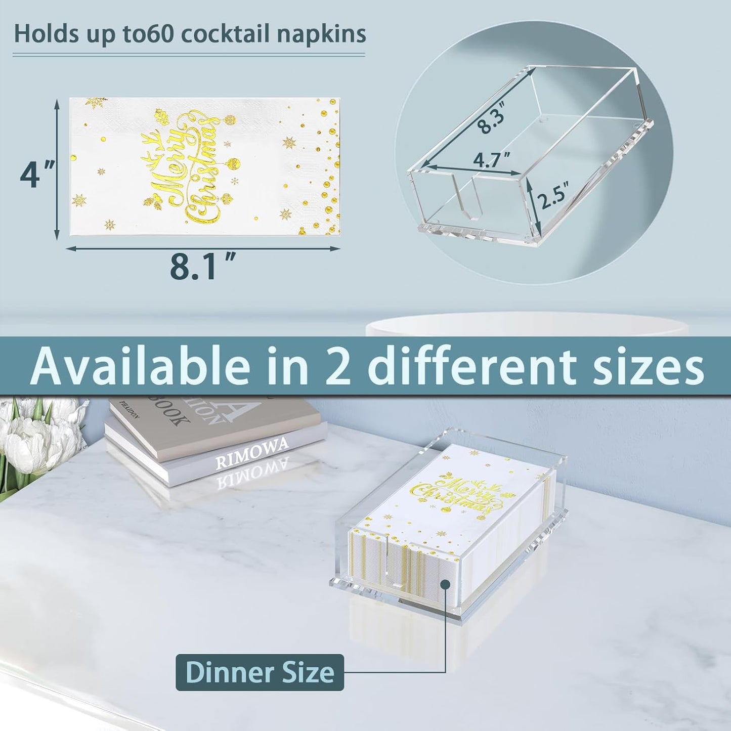 Transparent Acrylic Napkin Holder Clear Guest Paper Disposable Hand Towel Dispenser Tray Organizer For Table Home Kitchen Restaurant and Hotel Business