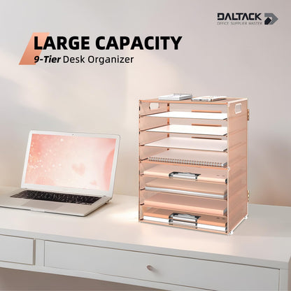 DALTACK 9-Tier Paper Organizer for Desk, Mesh Letter Tray Desk Organizer with Handles, Space-Saving File Organizer for Office Home School Classroom, Black