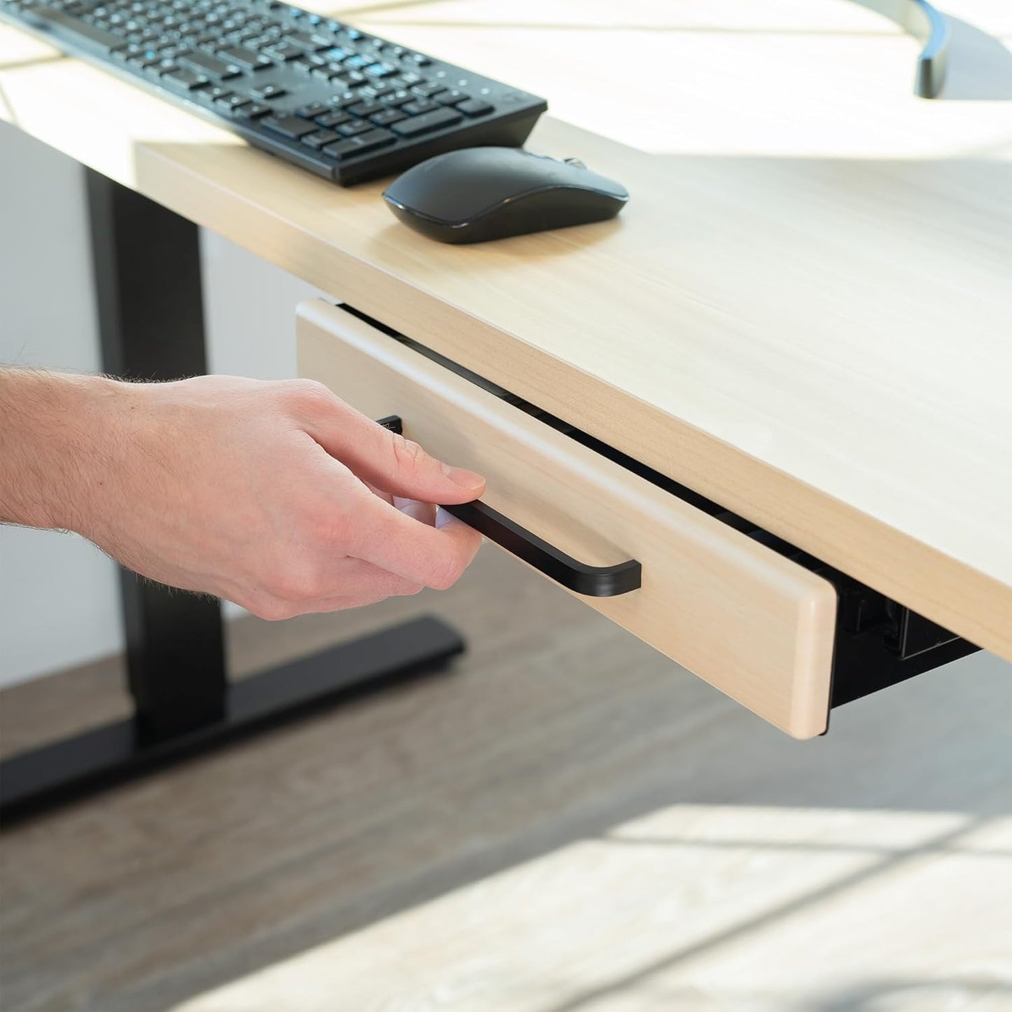 VIVO 13 inch Under Desk Mounted Sliding Pull-out Drawer for Office Desk, Pull Handle, Storage Organizer for Sit Stand Workstation, Black, DESK-DR1H-B