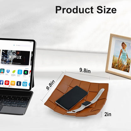 Valet Tray PU Leather Key Holder Bowl for Men Entryway Table Nightstand Desk Tray for Wallet, Keys Men's Gift - Brown & Black, 9.8" L x 9.8" W x 2" H