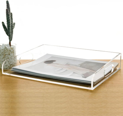 2-Tier Clear Acrylic Paper Trays, Desk File Organizer, A4 Paper Holder, Low-Profile Desk File Sorter for Office/Home, Clear Stackable Letter Tray for Bills, Crafts, Notebooks - Horizontal