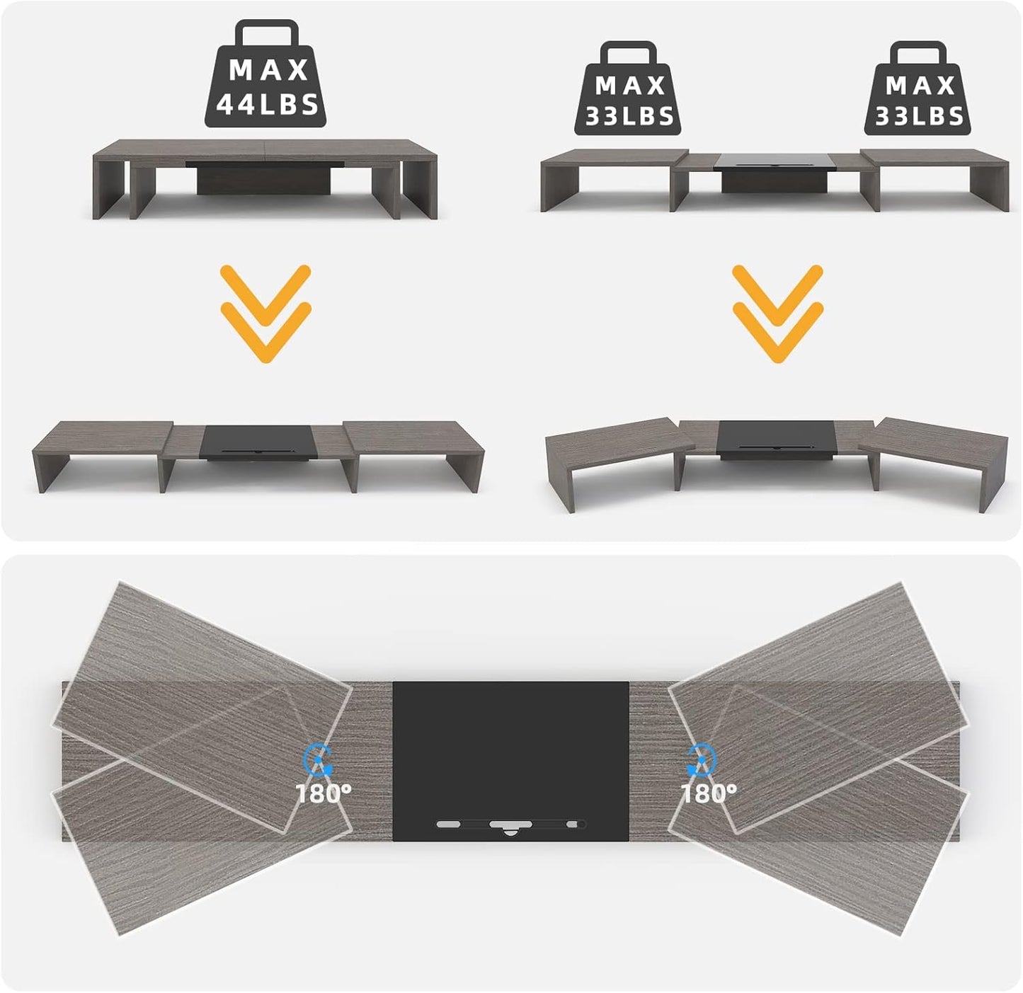 WESTREE Triple Dual Monitor Stand Riser, Extra Long Monitor Stand for 1~2~3 Monitors, Monitor Stand with Length and Angle Adjustable, 3 Shelf Desktop Storage Riser for Monitor Computer Screen Laptop