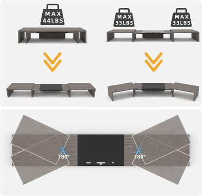 WESTREE Triple Dual Monitor Stand Riser, Extra Long Monitor Stand for 1~2~3 Monitors, Monitor Stand with Length and Angle Adjustable, 3 Shelf Desktop Storage Riser for Monitor Computer Screen Laptop
