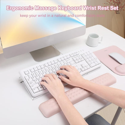 MOSISO Computer Keyboard Stand&Wrist Rest Support for Keyboard &Mouse Pad Set, Ergonomic Massage Wrist Rest Set, Easy Typing Working Acrylic Clear Stand for Office Home, Apricot