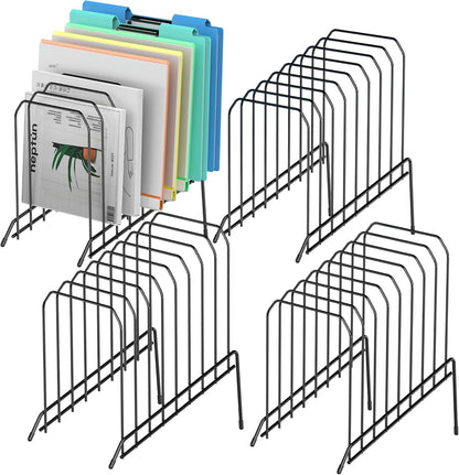MINDEPOT Incline Sorter Desk File Organizer, Metal Desk Magazine Folder Holder with 8-Section Vertical Compartments Rack File Organizer for Office, Home, School