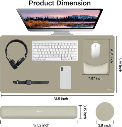 MOSISO Keyboard Mouse Pad Set, Large Gaming Mouse Pad&Rectangular Keyboard Wrist Rest&Mousepad with Wrist Rest&Coaster, Ergonomic Non-Slip&Easy Typing Pad with Curved Silicone Lining, Antique Green