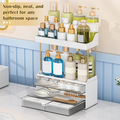 caktraie 12.2" W Makeup Organizer Drawers - 5 Tiers Bathroom Counter Organizer, Cosmetic Storage Drawer for Dresser Countertop and Bathroom Vanity for Large Skincare, Perfume, Clear