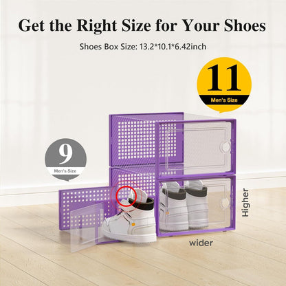 Kuject X-Large Shoe Storage Boxes Organizers Clear Plastic Stackable 12 Pack, Shoe Rack & Holder Substitute, Sneaker Containers, Toy Storage Organizer Bins for Entryway, Closet, Under Bed, Black