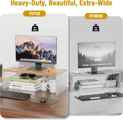YGYQZ Adjustable Monitor Stand Riser with Acrylic Legs丨7.67" Wide Dual Monitor Stand for Desk丨2-Tier Wood Desktop Organizer for Computer, Laptop, Printer & PC丨Modern Aesthetic Desk Shelf(wood-flat)