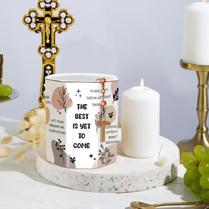 WAVEYU Ceramic Pen Holder for Desk Cute, Pencil Cup Pot Desk Organizer, Makeup Brush Holder for Women, Men, Kids, Desk Marble Decor for Office, Classroom, Home, Gray Golden