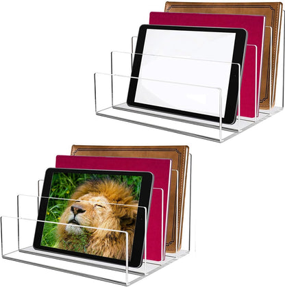 Acrylic File Organizer, 4Sections Clear Desk Organizer for Home Office, Desktop File Folder, Acrylic Mail Organizer Countertop for Notebook, Document and Paper, Clear File Holder,1Pcs