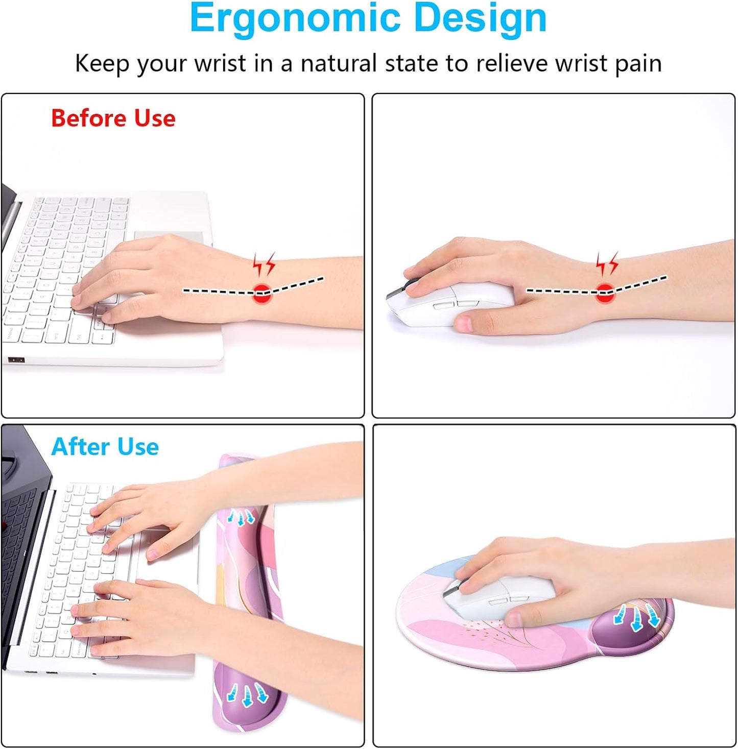 Dapesuom Keyboard Wrist Rest and Mouse Pad with Wrist Support, Cute Memory Foam Cushion for Keyboard and Mouse Set, Ergonomic Desktop Pad Rests with Non Slip Base for Easy Typing & Pain Relief, Pink