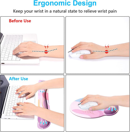 Dapesuom Keyboard Wrist Rest and Mouse Pad with Wrist Support, Cute Memory Foam Cushion for Keyboard and Mouse Set, Ergonomic Desktop Pad Rests with Non Slip Base for Easy Typing & Pain Relief, Pink