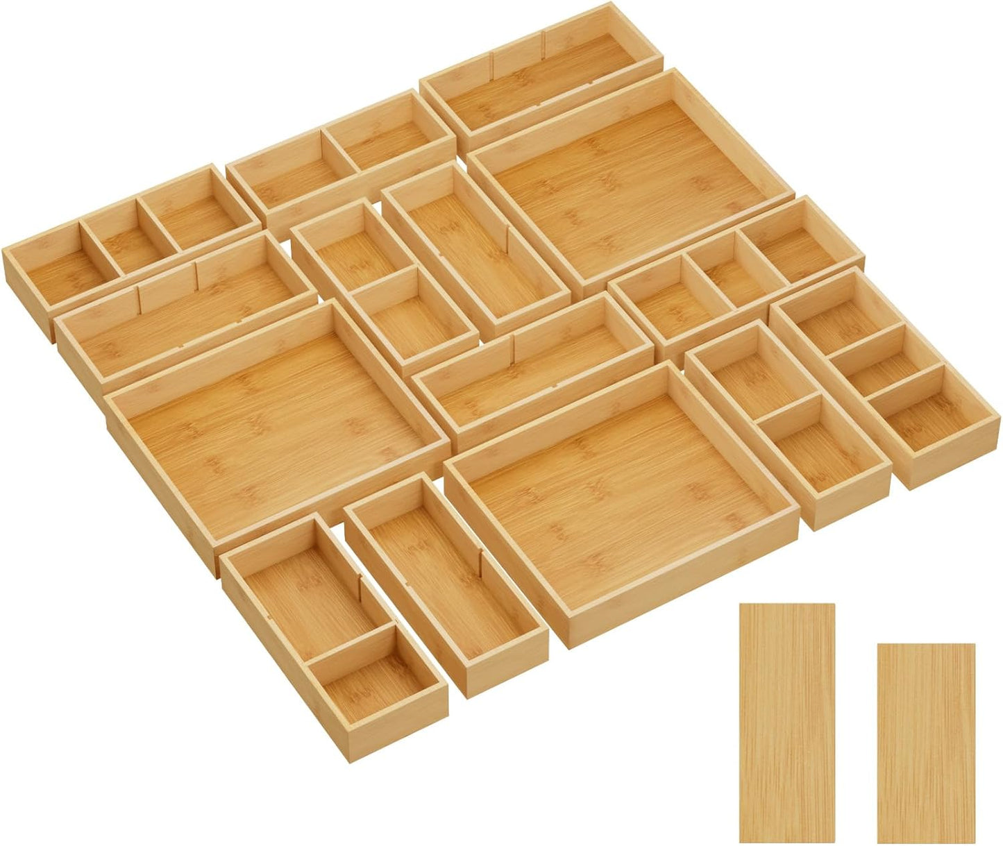 Lifewit Drawer Organizers 5 Pack(11 Grid) with 6 Inserts, Adjustable Bamboo Wooden Drawer Dividers, Stackable Storage Box for Utensils, Silverware, Makeup, Junk in Kitchen/Bathroom/Office/Vanity