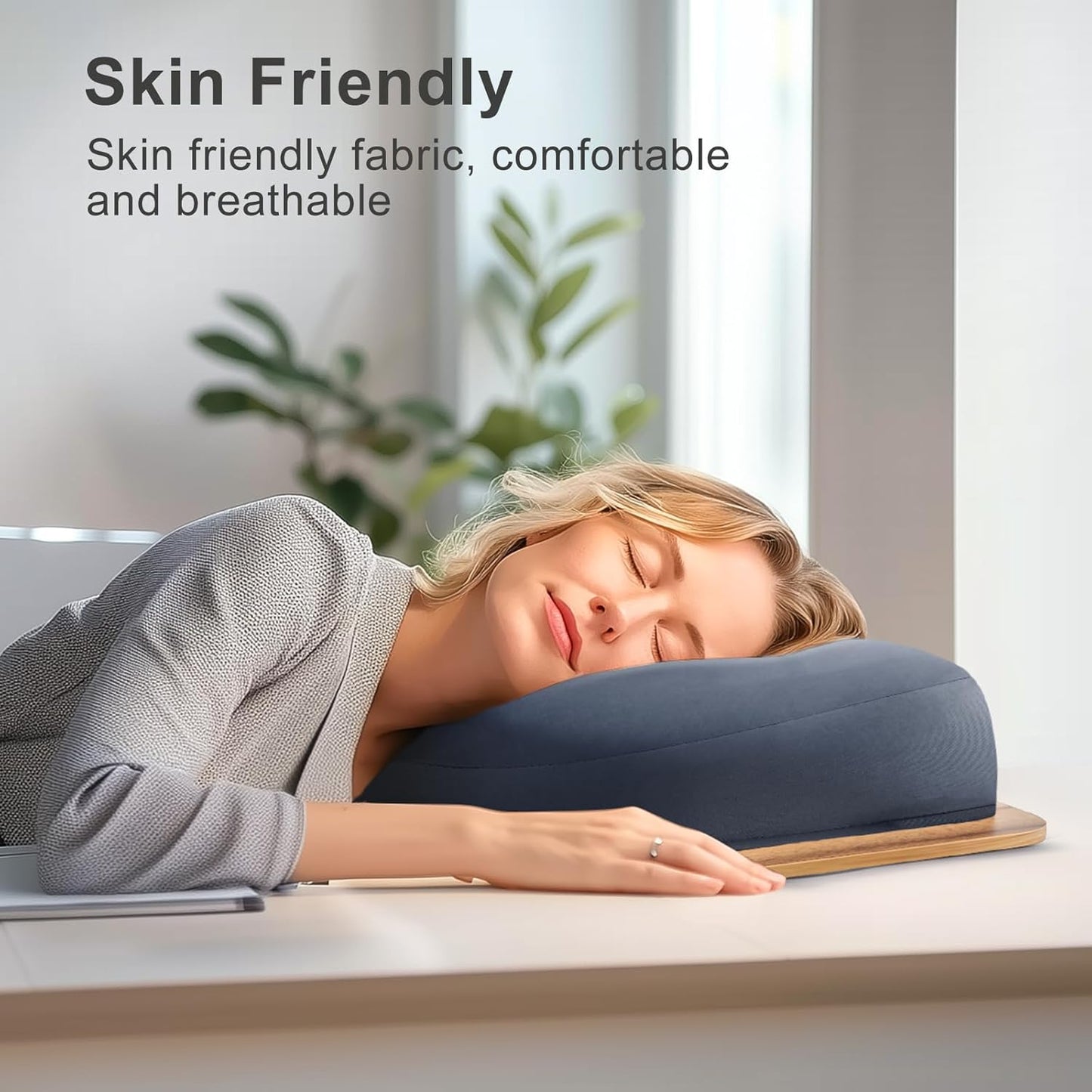 Reading Book Pillow Stand with 3-Color Adjustable Light, Hands-Free Book Holder for Bed or Lap, Wooden Surface, AAA Batteries Required