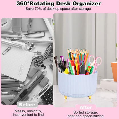 Gawsey Gold Desk Organizers and Accessories Set with 360-Degree Rotating Pen Holder, Acrylic Stapler, Tape Holder, Staple Remover, Binder/Paper Clips Kit, Scissor and 1 Box of Staples