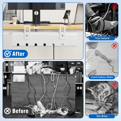 2 Pack No-Drill Under Desk Cable Management Tray 33.8 inch Large Wire Cord Organizers, Cable Management Under Desk for Home and Office No Damage Black