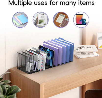 File Organizer for Desk, 5-Section Vertical File Sorter, Paper Holder Organizer Standing Metal File Folder for Office Home Classroom, Black