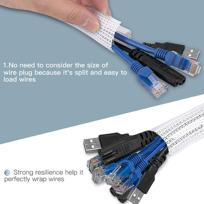 AGPTEK White Cable Sleeve, 2 Pack 5ft - 1.2 Inch Cable Management, Desk Cord Cover Organizer Wire Hider for Computer TV Wire Loom Tubing, Pet Proof Cord Protector from Cat Dog Chewing, White