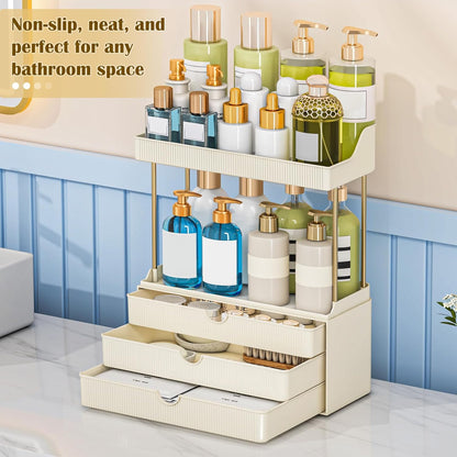 caktraie 12.2" W Makeup Organizer Drawers - 5 Tiers Bathroom Counter Organizer, Cosmetic Storage Drawer for Dresser Countertop and Bathroom Vanity for Large Skincare, Perfume, Clear