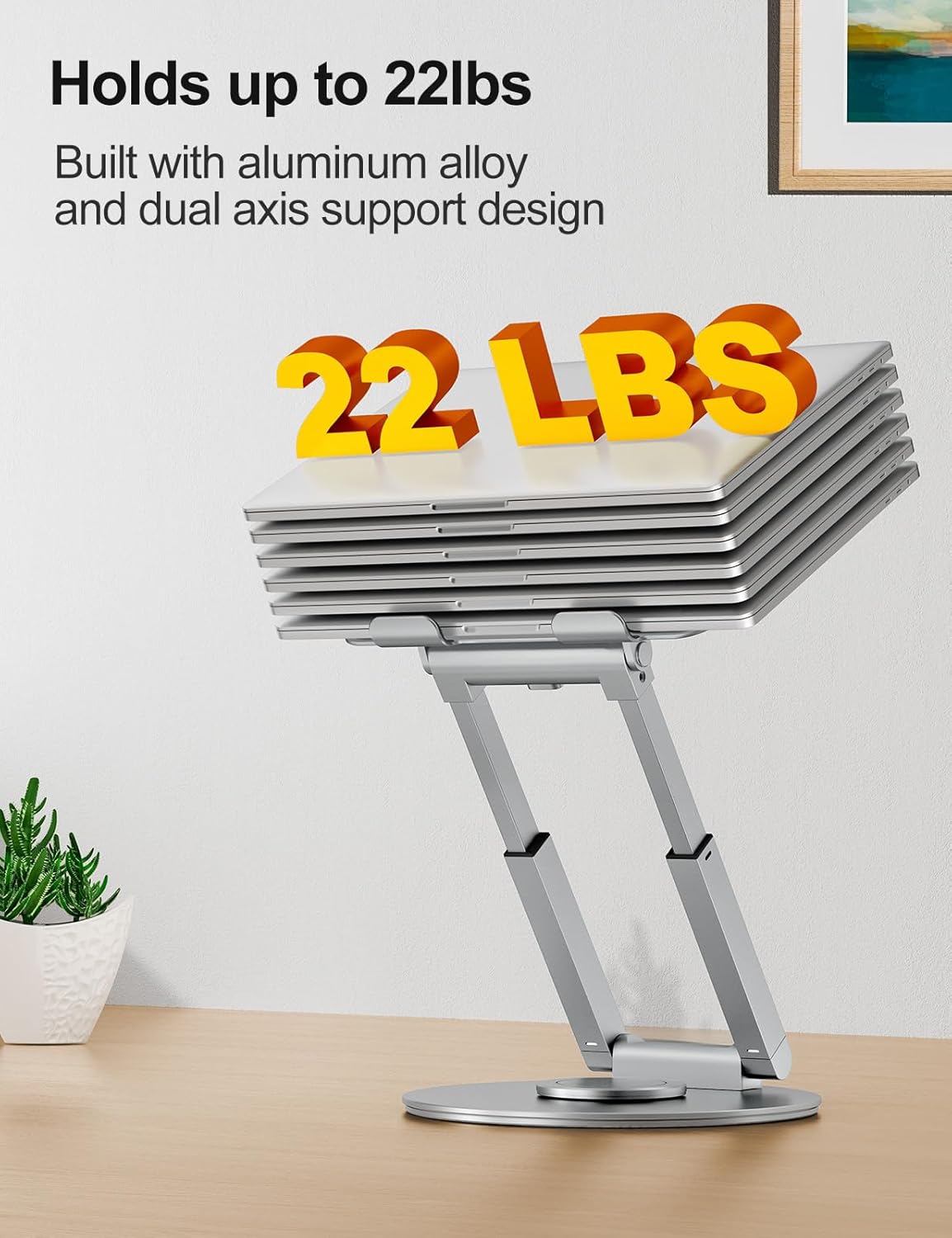 tounee Telescopic Laptop Stand for Desk with 360° Swivel Base, Sit to Stand, Height Adjustable, Portable Riser Holder for Good Posture, Compatible with MacBook Pro, All Laptops 10-17"-Gray