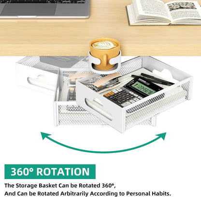 CABTE Desk Cup Holder with Drawer Organizer, Anti-Spill Clip-On Table Cup Hook with 360° Rotation Hidden Storage Box for Office Home Gaming Table (Black)