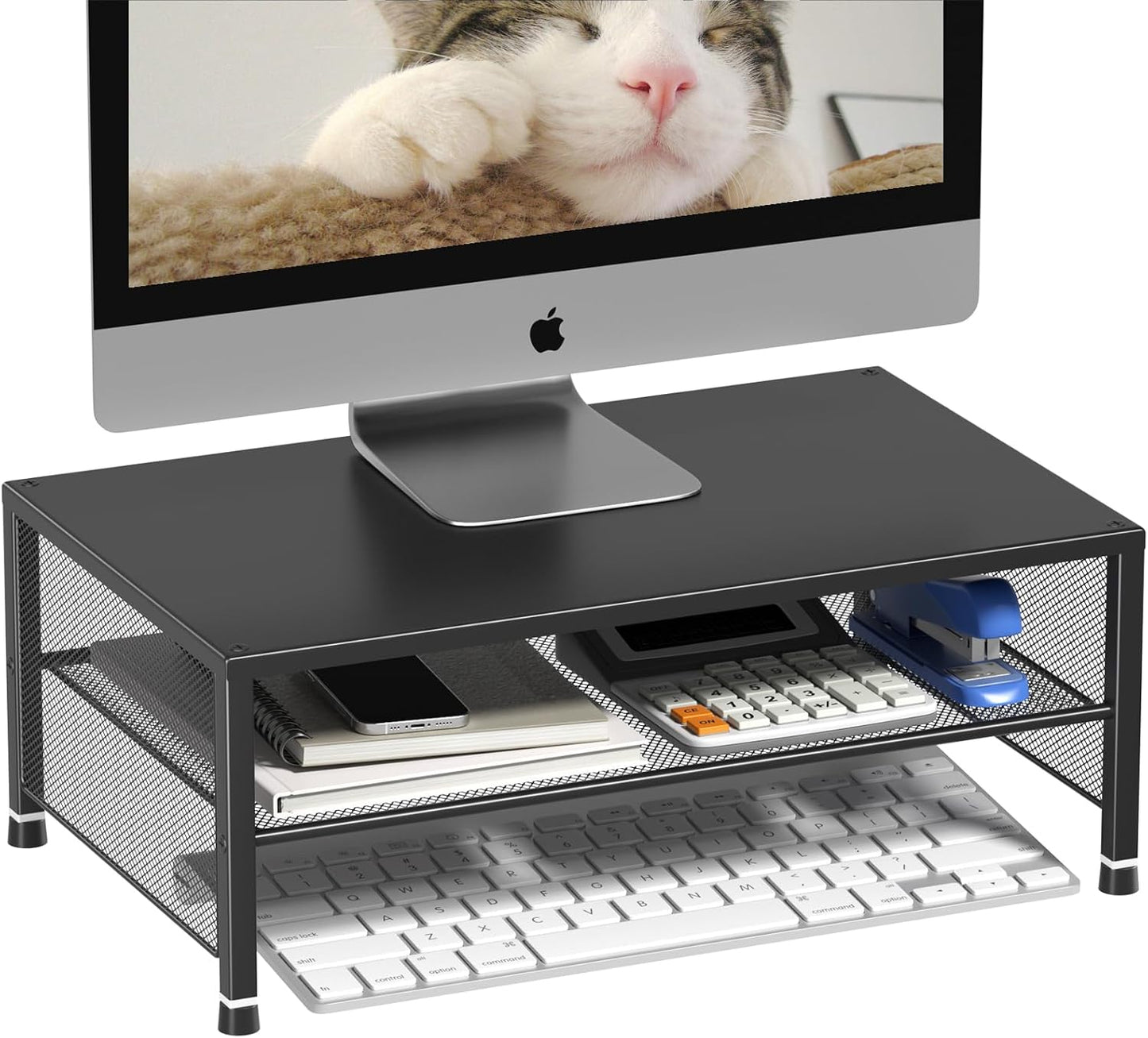 ECOLOVI 2-Tier Computer Monitor Stand Riser, Desk Organizer for Monitor, Printer & Laptop Stand, Desktop Workspace Organizers for Office Supplies(Black)