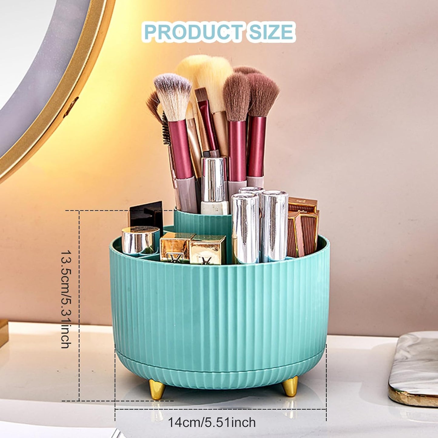 Cayxenful Pencil Holder For Desk,5 Slots 360°Degree Rotating Desk Organizers And Accessories,Desktop Storage Stationery Supplies Organizer, Cute Pencil Cup Pot For Office, School, Home (B-White)